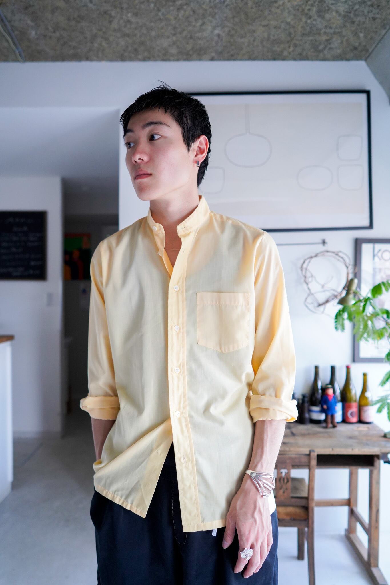 【1970s】"Italy, No Collar"Europe Long Shirt /5-189