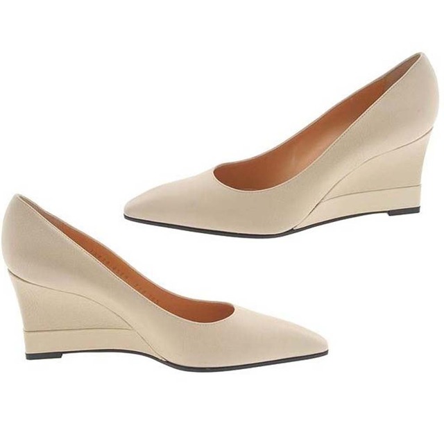 新品25-25.5#カサディ CASADEI 本革ウエッジパンプス★オフホワイト イタリア製 italy 大きいサイズ fp10120