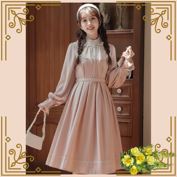 ♦乙女レトロなロングワンピース 上品ガーリースタイル♦ trnd034