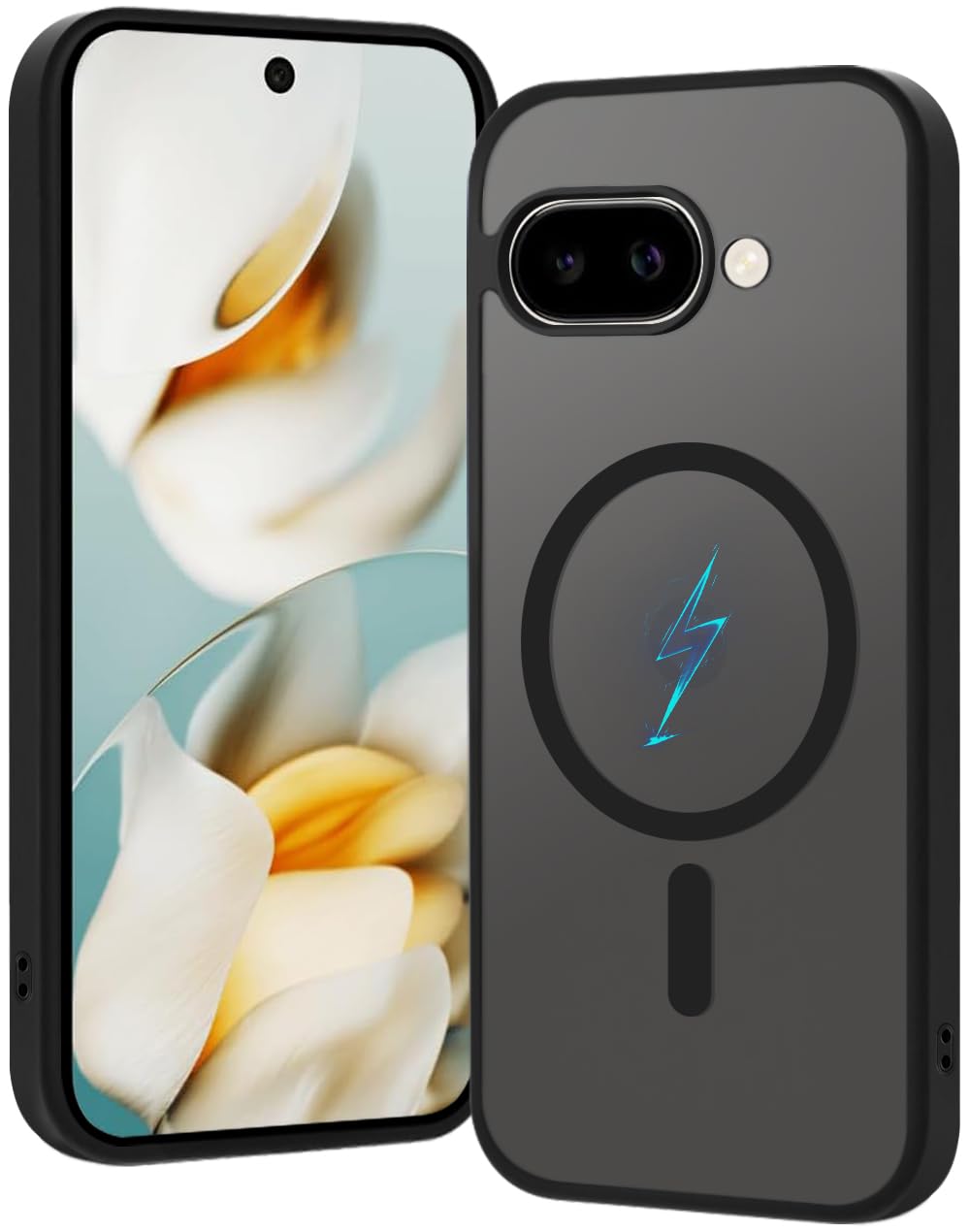 Google Pixel 9A 用 ケース 半透明 MagSafe対応 TPU+PC ワイヤレス充電対応 マグネット搭載 ストラップホール付き 耐衝撃 グーグル ピクセル 9a カバー 神秘的な肌感 薄型 軽量 指紋防止(ブラック)