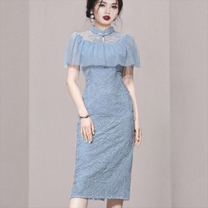 【送料無料】 レースドレス ロング丈 ひざ下丈 エレガント系 きれいめ 大人可愛い フェミニン こなれ感 チュール生地 ドッキングデザイン 異素材切り替え 夏 半袖 ペンシルスカート タイト ワンピースドレス レディースファッション 可愛い パーティ 結婚式 お呼ばれ 二次会