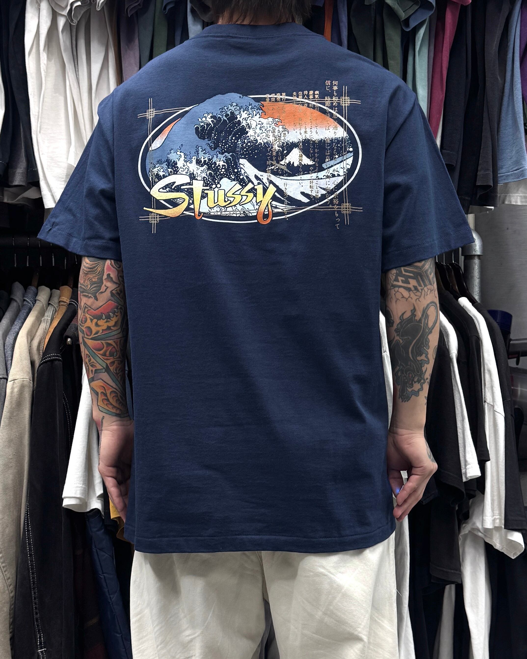 old stussy 紺タグ サイズL 葛飾北斎 富嶽三十六景 Tシャツ 90's old stussy Design Tee “葛飾北斎” “冨嶽三十六景 神奈川沖浪裏