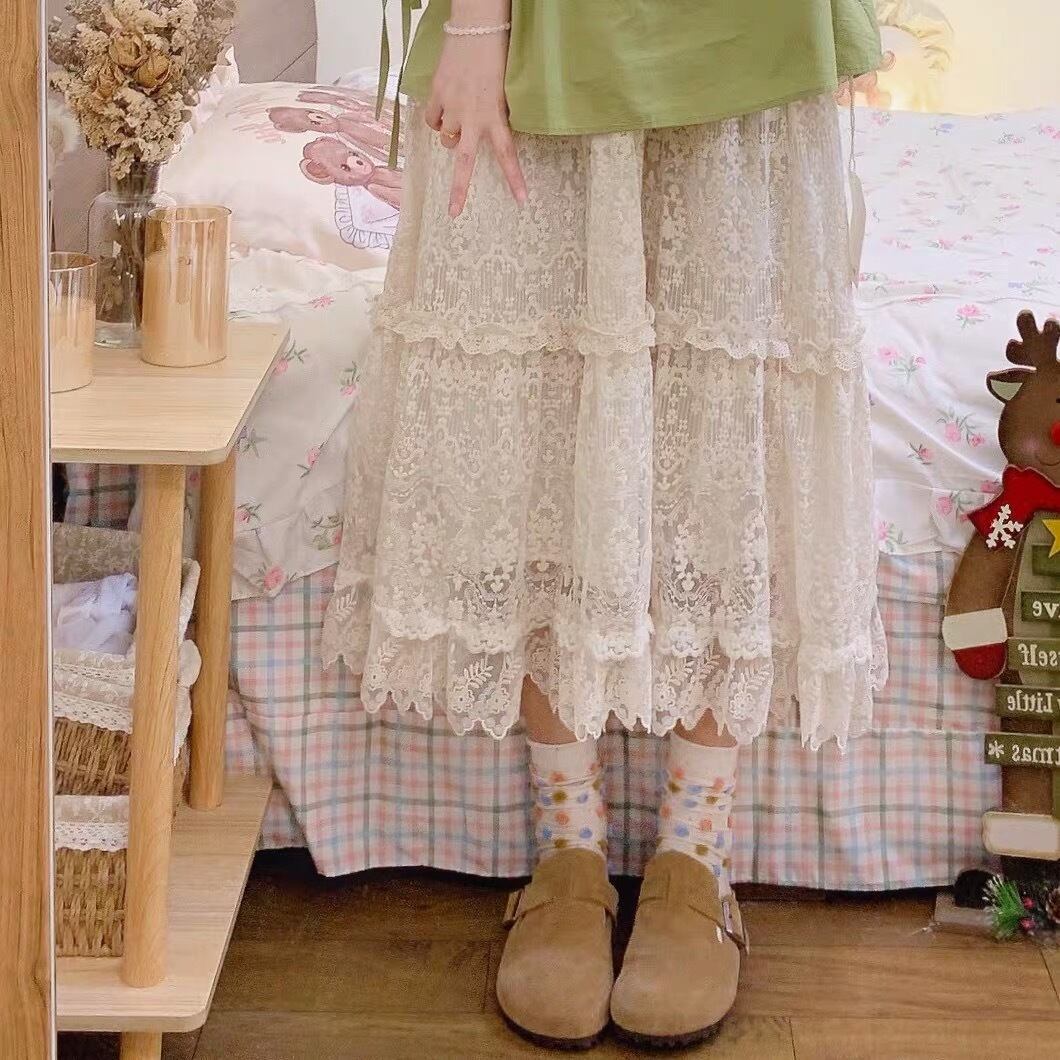 ボトムス スカート ガーリー 古着 レース ベージュ フレア ガーリー