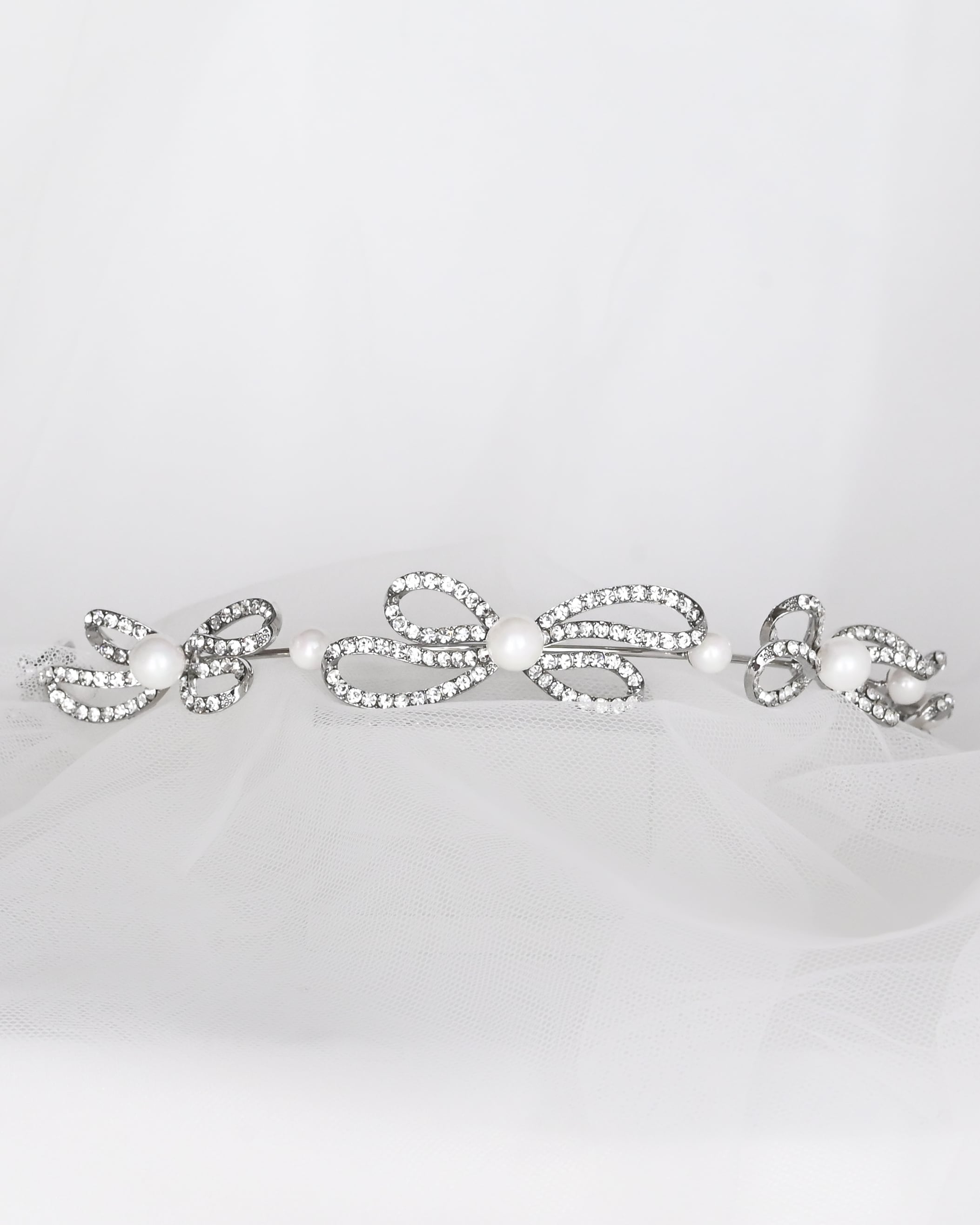 ブライダルパールリボンティアラカチューシャ【AH2511-06】