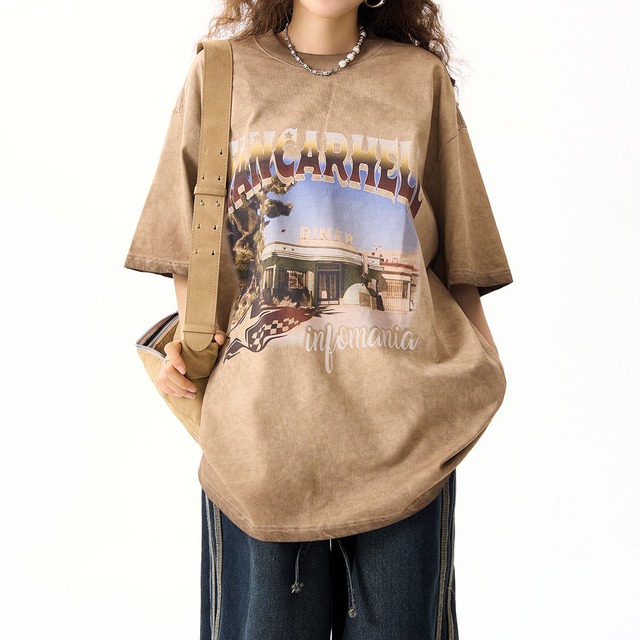 アメリカンレトロウォッシュプリントTシャツ 2col   R00229