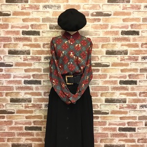Burberry Green Dark Red Pattern Shirt
