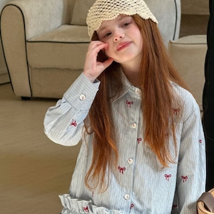 春リボン刺しゅうシャツワンピース