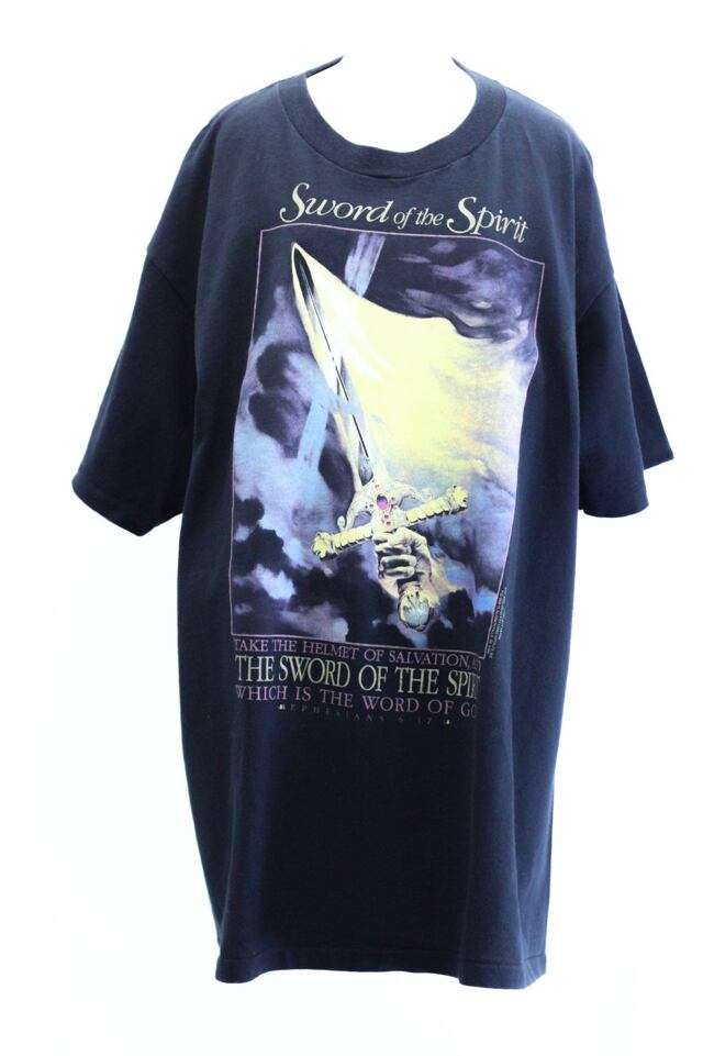 90's sword of the spirits print tee