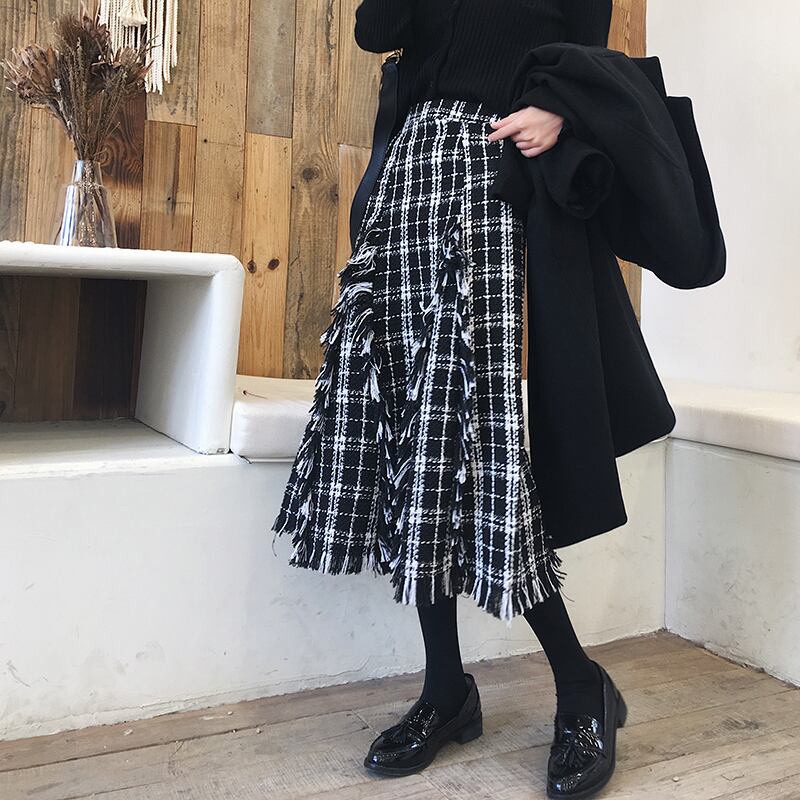 スカート ロングスカート Aラインスカート チェック 秋 冬 Aライン