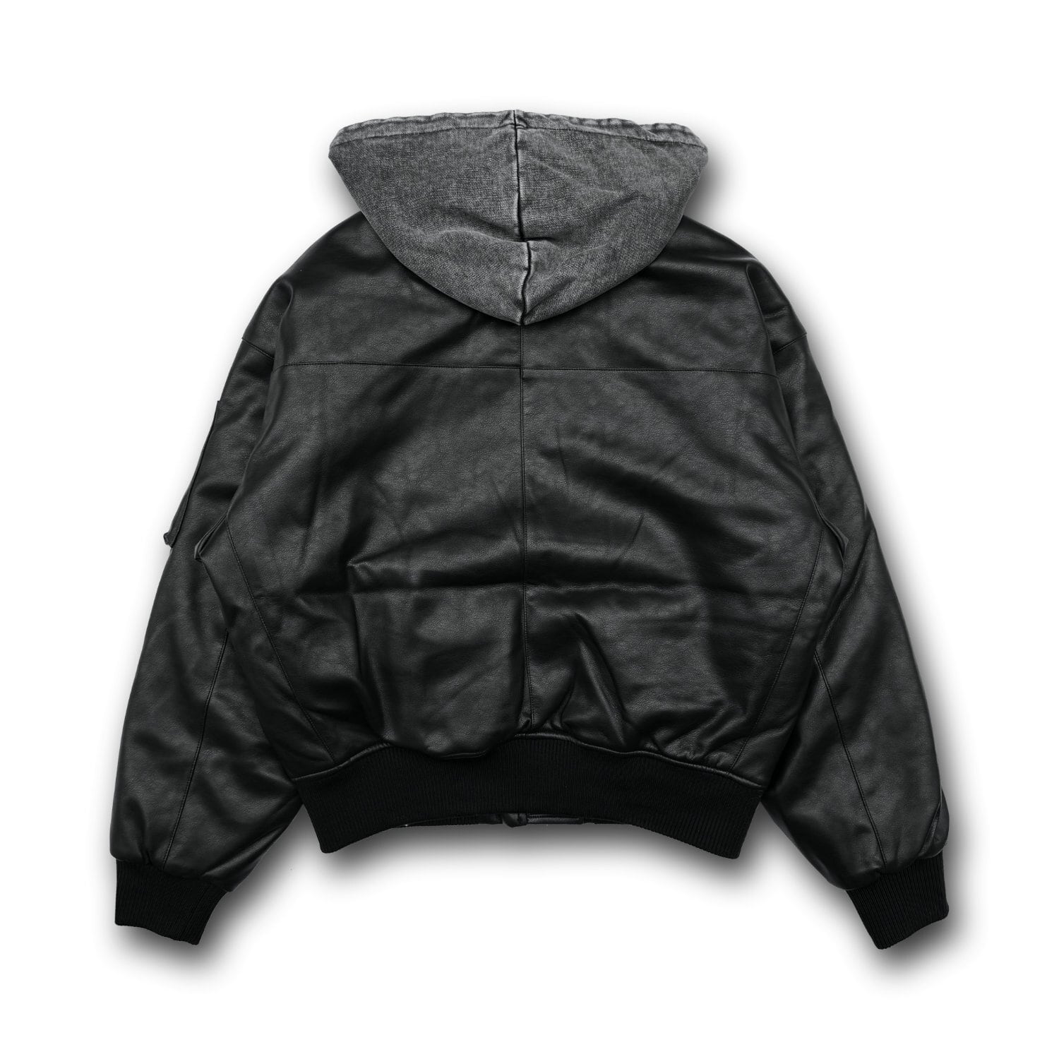 LAST NEST / Hooded Faux Leather Flight Jacket | HOLICK