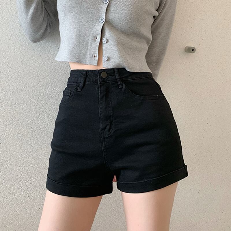 ブラックスリムショーツ サマーハイウェストウェストパンツ 夏物 ブルマー スーパーモール24911503459