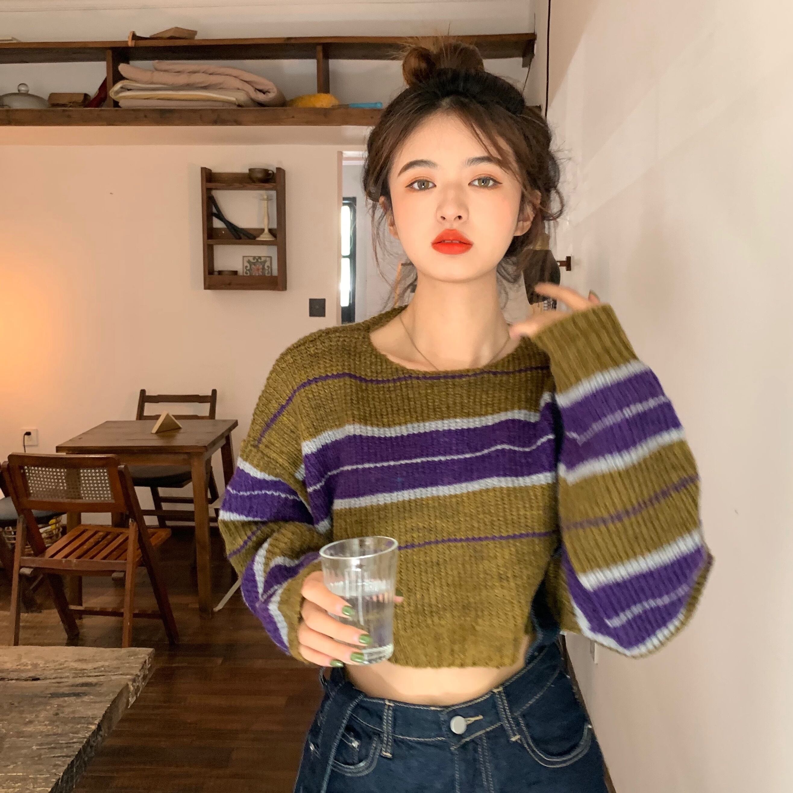 スタイルセーター ジャケット オータムスタンダードルーズトップス ロング レトロ 秋物 モンロー78318951490