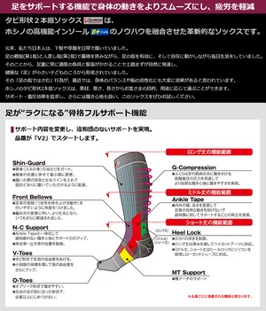 HOSHINO（ホシノ）V-System タビ型ソックス V2-MW202 メリノウール・タビ型 厚手・ミドル丈