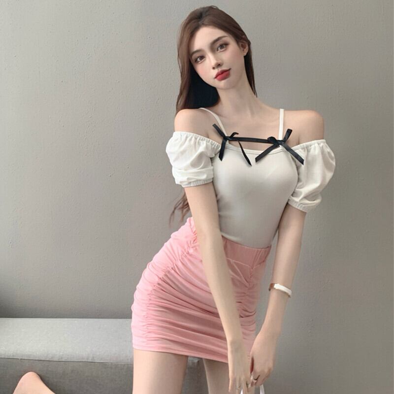 カラートップス レディースサマーTシャツ リボン 夏物 ガールズファッション84276225936