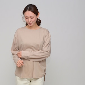 【着回し力、最大級】プレミアムシルケット・シャーリングスリーブプルオーバー - LEO-2529 グレージュ‐