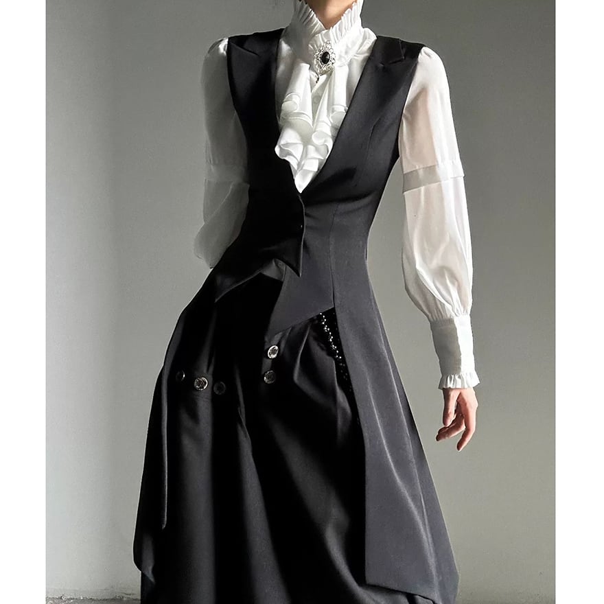 ゴシック ジレ ロング ベスト ロリィタ レース ティアード 執事 クラシカル