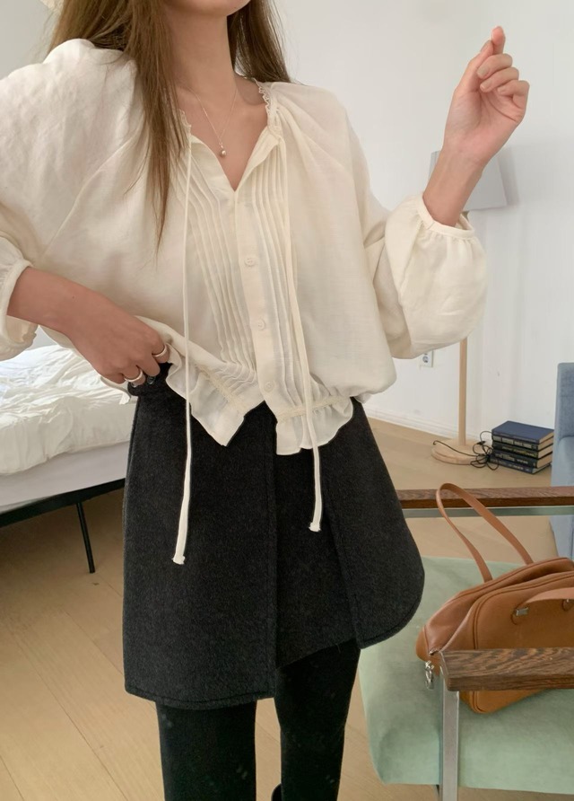 (予約) mellounge / Lace kimo pintuck blouse