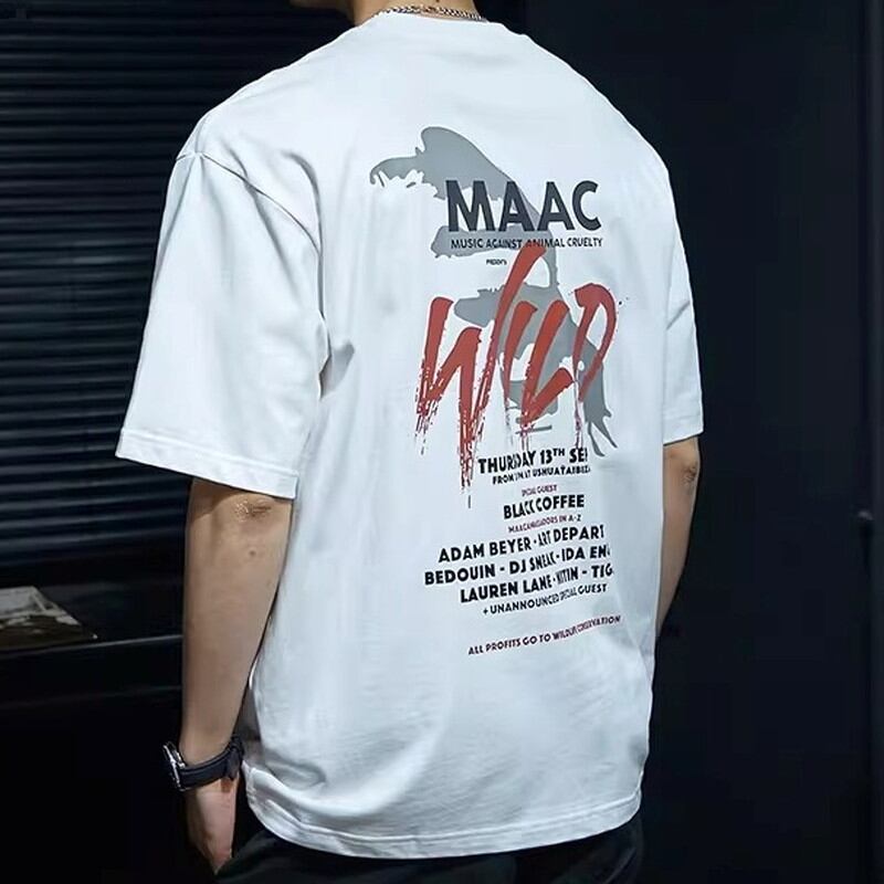 Short Sleeve Big Silhouette Printed T-Shirt ◇4color H1072