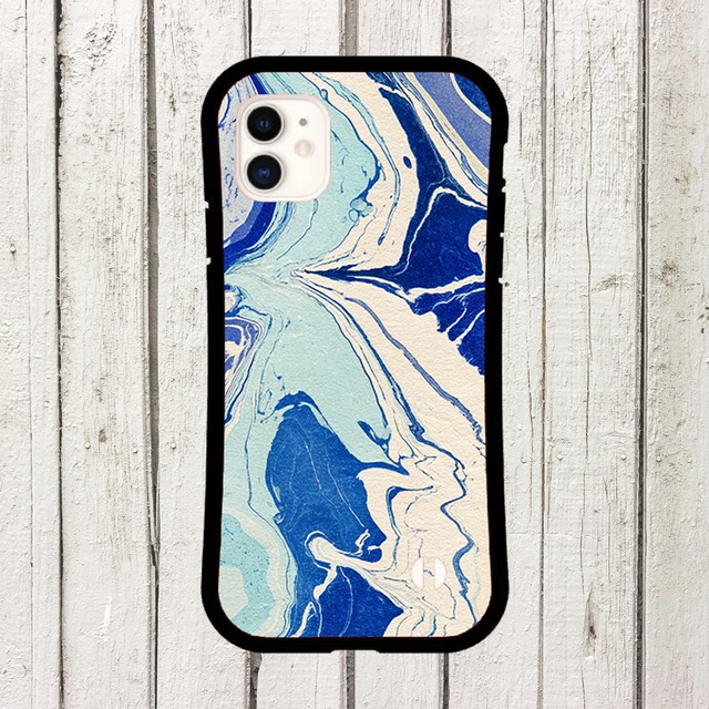 受注生産 iPhoneケース ブルーインクの紙マーブル｜墨流し風 MARB049B