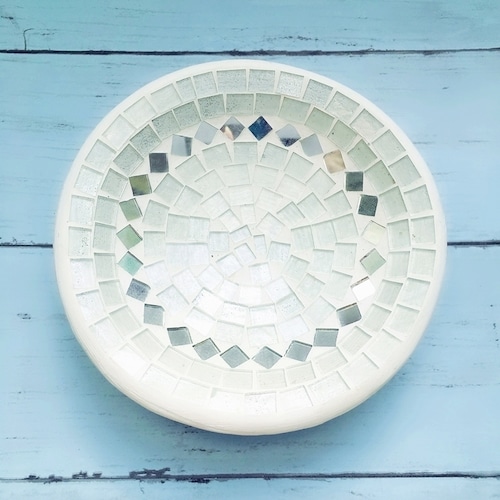 カラフル モザイクトレイ (ホワイト)小物入れ インテリア ラウンドプレート【バリ島直輸入】