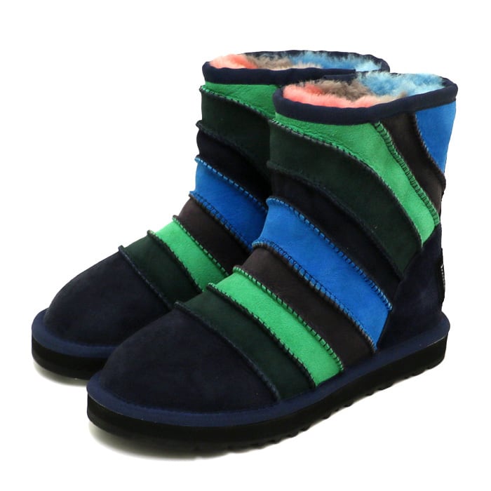 エスタシオン　ブーツ　ムートン　本革　ボーダーデザイン／ Ｍ Estacion】 エスタシオン 本革ムートンブーツ ボーダーデザイン M