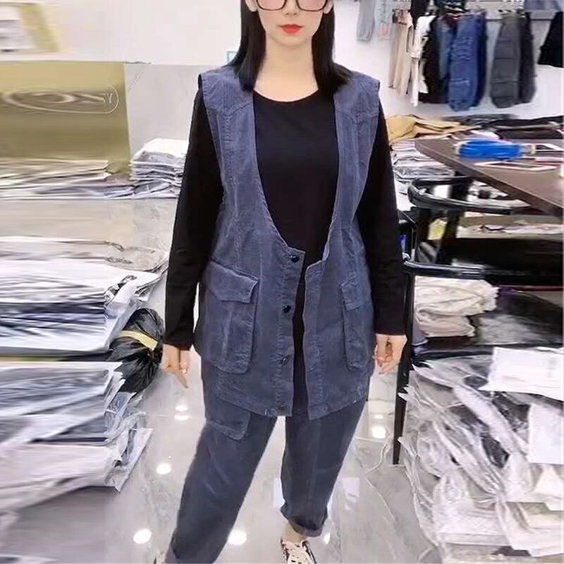 ファッションスーツ秋の服2020新しい女性の脂肪mmプラスサイズの女性のデニムベストツーピースウエスタンスタイル ミックスインファッション37751146745