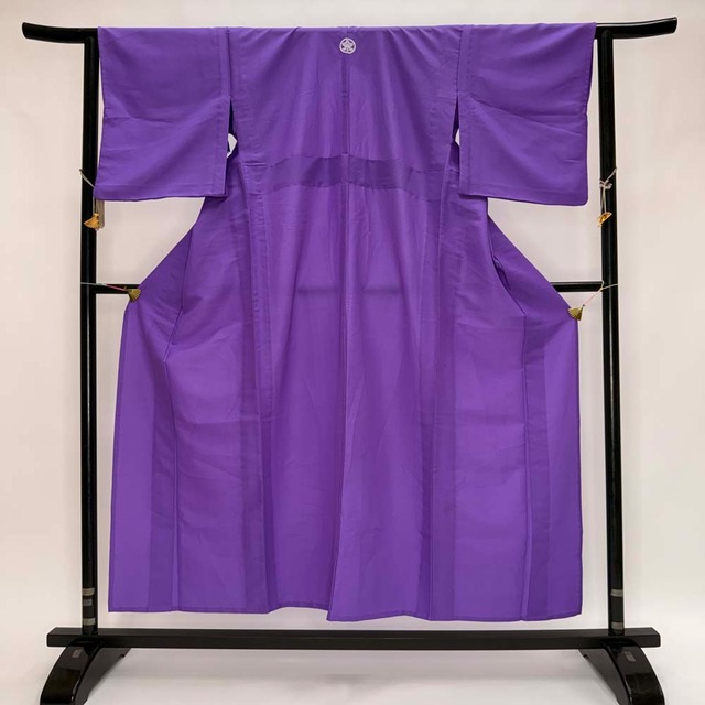 色無地 単衣 紋付 洗える着物 裄64.2cm 身丈151.5cm  ポリエステル 紫 M サイズ 5340