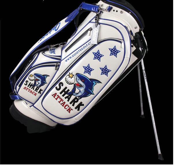 高級 刺繍 入り PU レザー ゴルフ スタンドバッグ フレンチブルドッグ