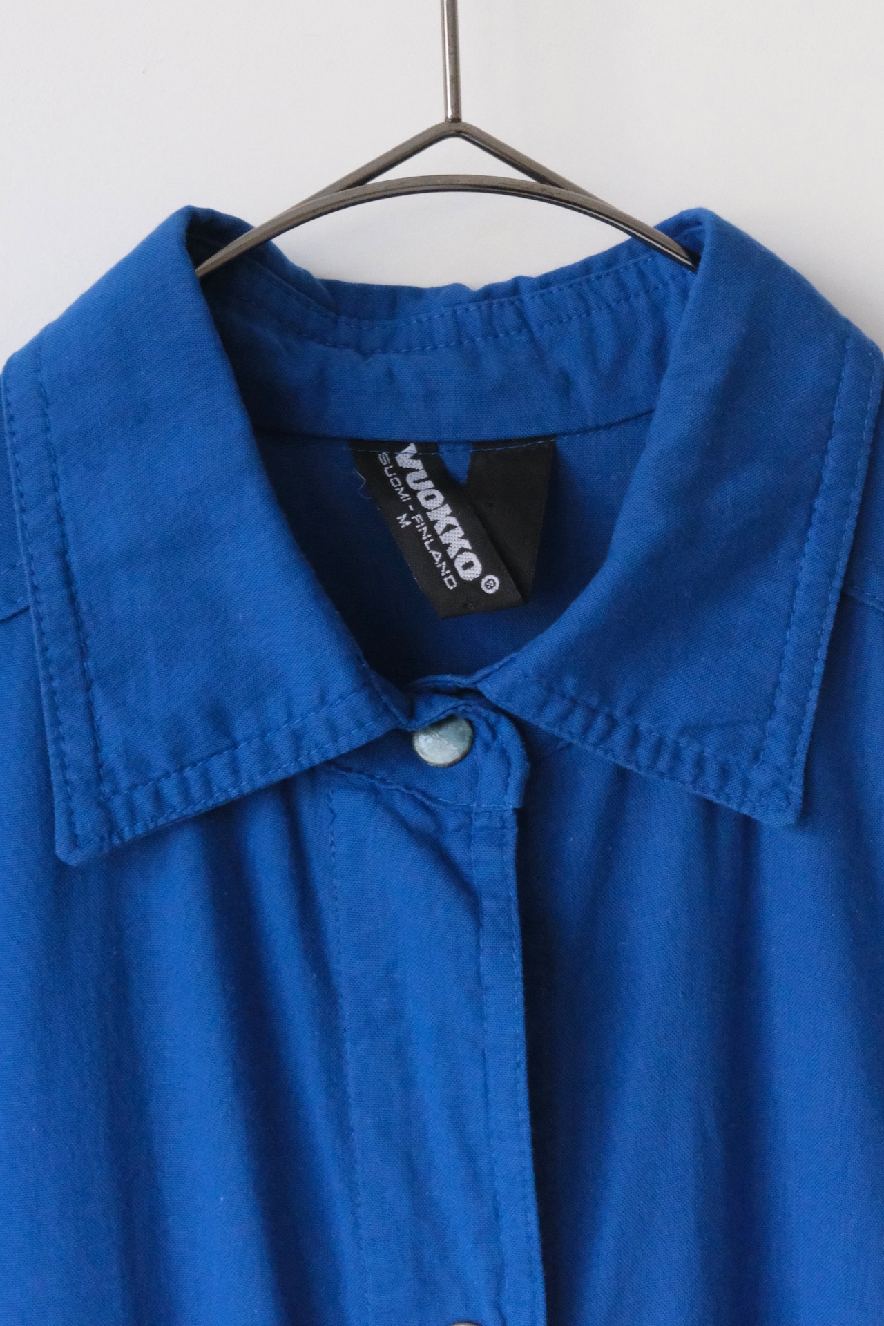 Vuokko cobalt blue cotton snap button shirt dress