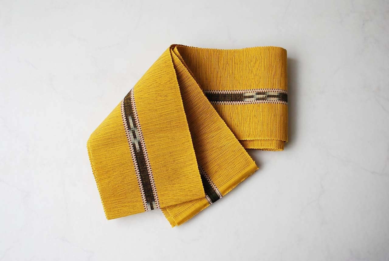 【半幅帯】山吹色×焦げ茶 ミンサー半幅帯