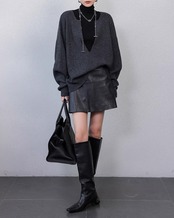 Deep v neck loose knit Sweater T20163
