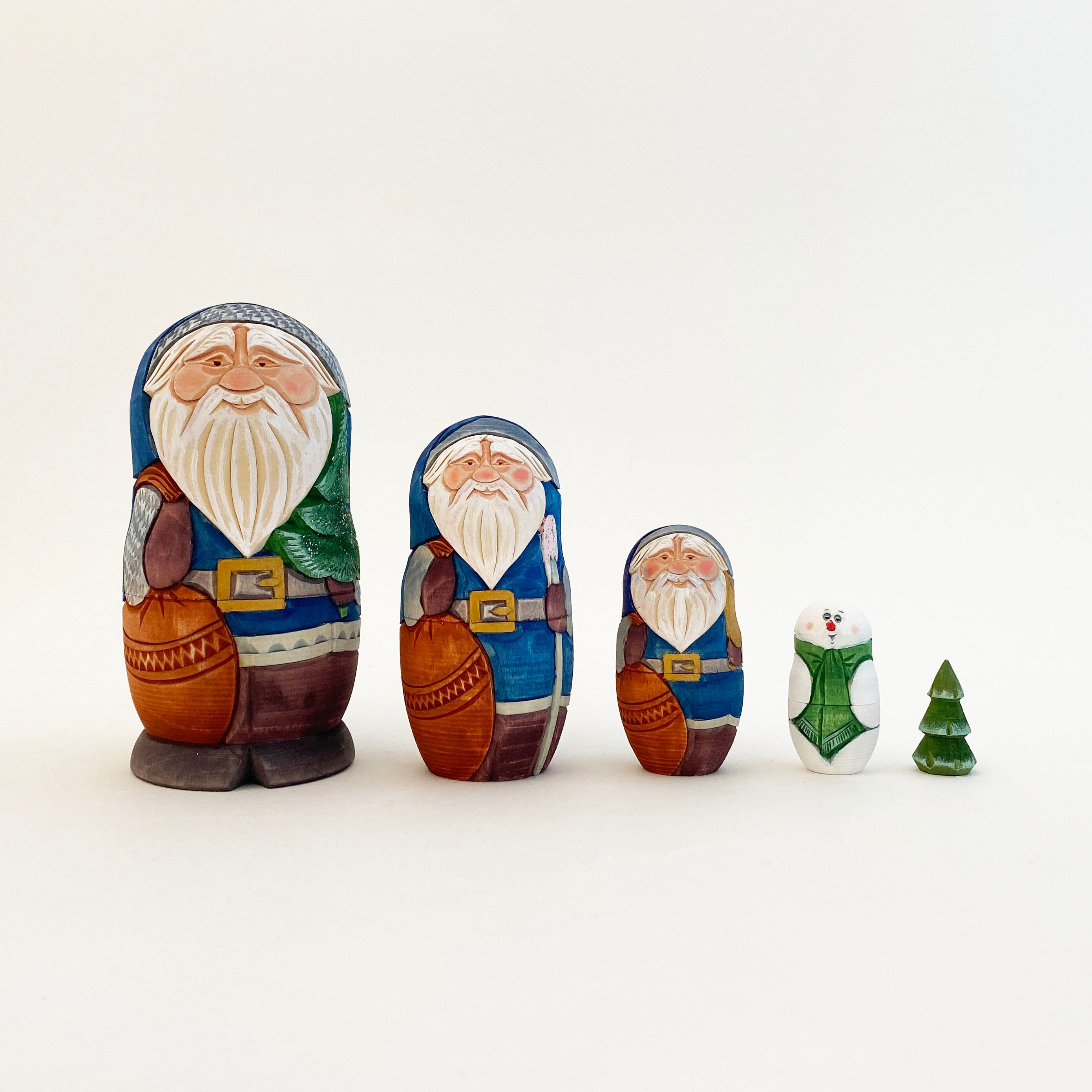 サンタ 木彫マトリョーシカ(コブロフ工房/5個組)