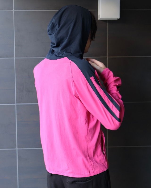 shortlength double zip-up bi-color hoodie