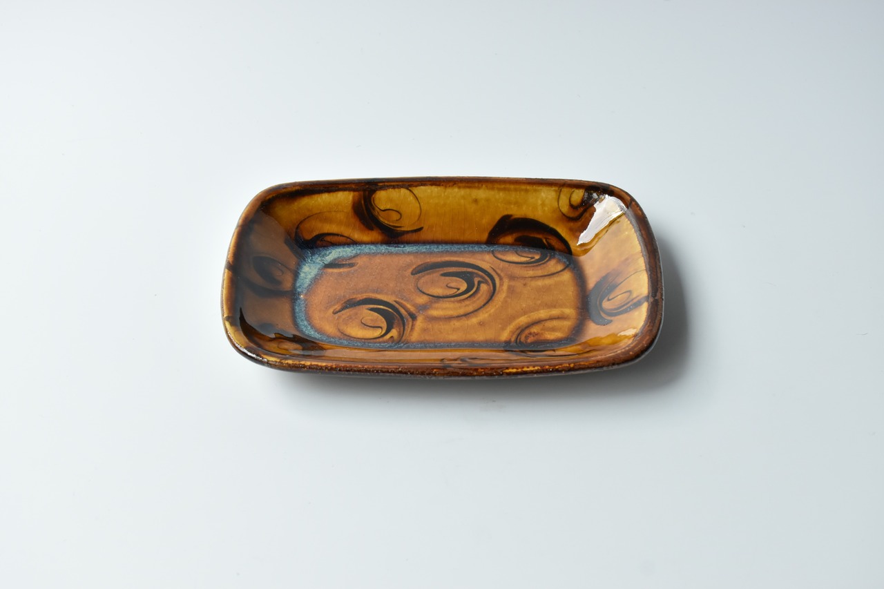 小代焼ふもと窯 / 井上尚之 : 長角皿 (中) スリップウェア ④