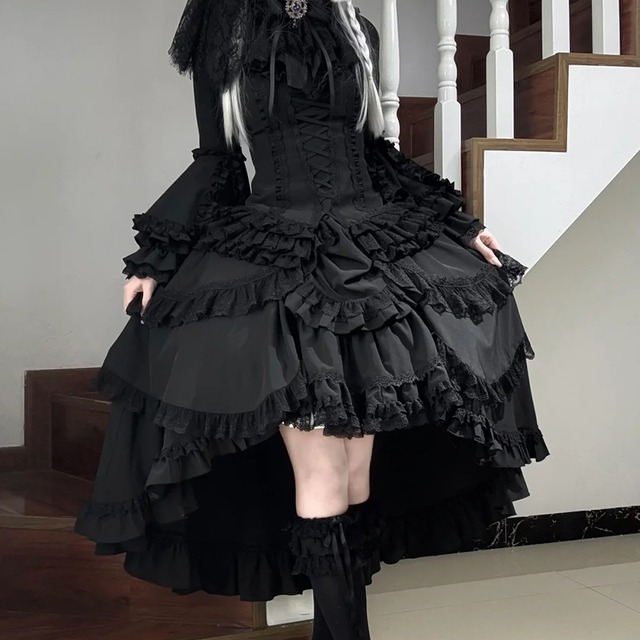 ゴスロリ 暗黑系 スカート ヘム丈 フリル ゴシック