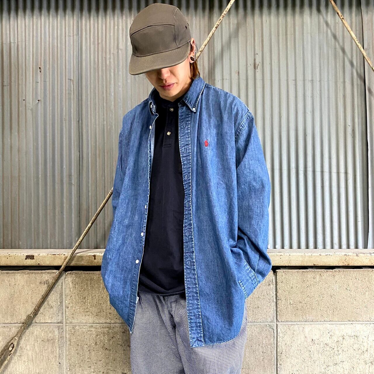 Polo By Ralph Lauren ポロバイラルフローレン 長袖 デニムシャツ メンズxl 古着 濃色 ボタンダウン 長袖シャツ Cave 古着屋 公式 古着通販サイト