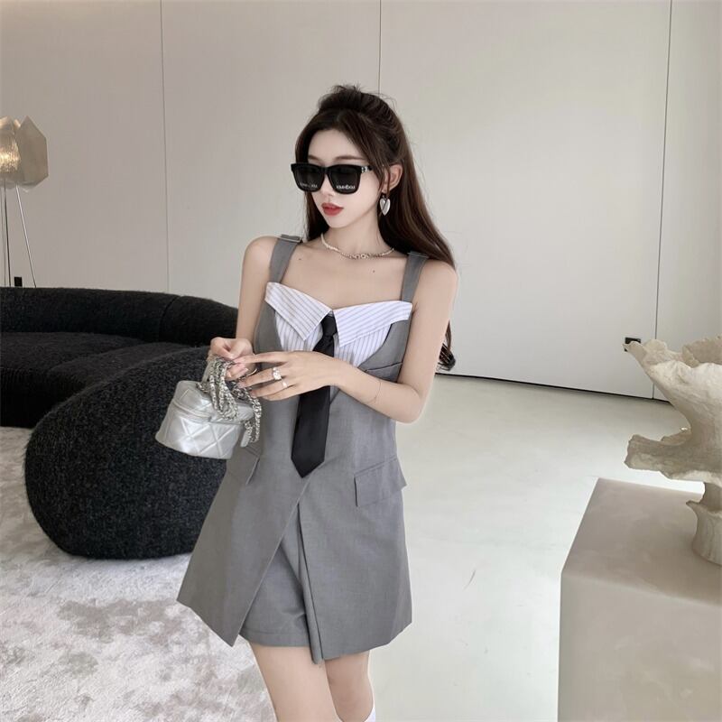 ジャンプスーツ オールインワン パンツ サマーグレーショーツ 夏物 ブルマー ブラックストロベリース12995656292