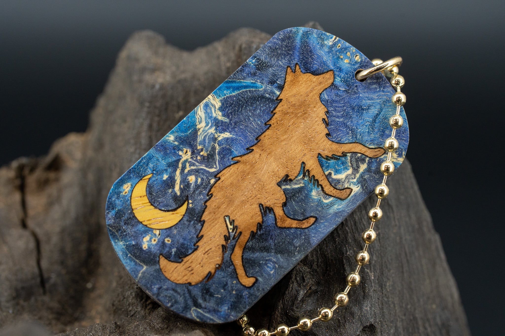 【カナダの象徴】ハードメープル瘤 スタビライズウッド ドッグタグ 象嵌 闊歩