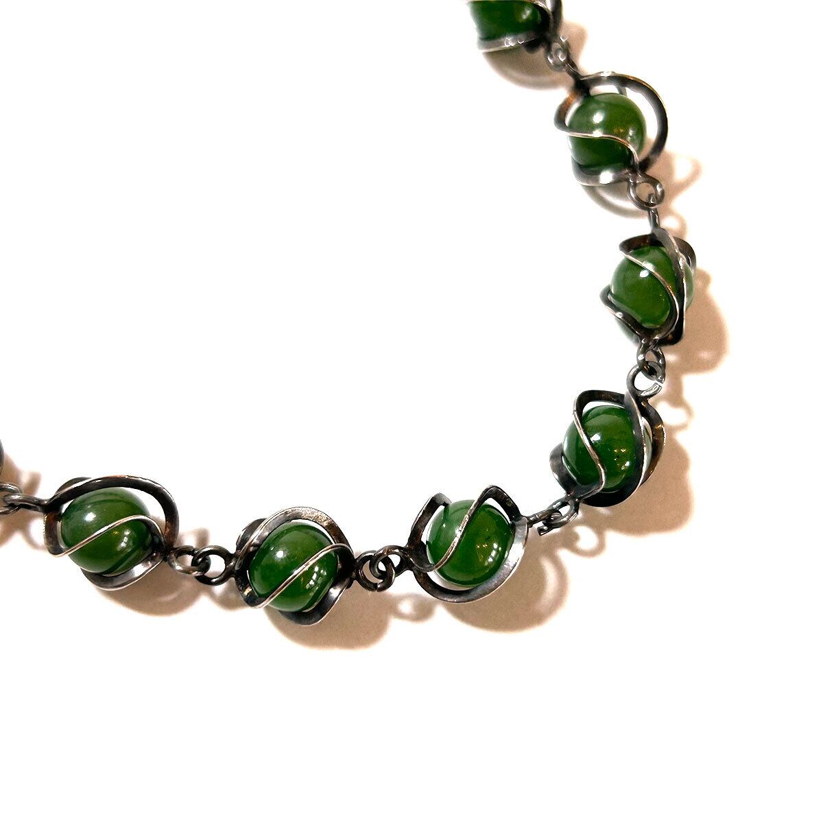 60s Vintage sterling silver nephrite design necklace | PANIC ART
