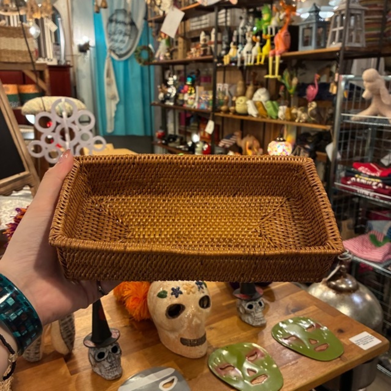 Indonesia Ata Tray / インドネシア アタ トレイ 四角 レクタングル 小物入れ 小物収納 リビング 玄関 BOX 収納ボックス 編みかご バリ 飴色 アクセサリー収納 シンプル ナチュラル