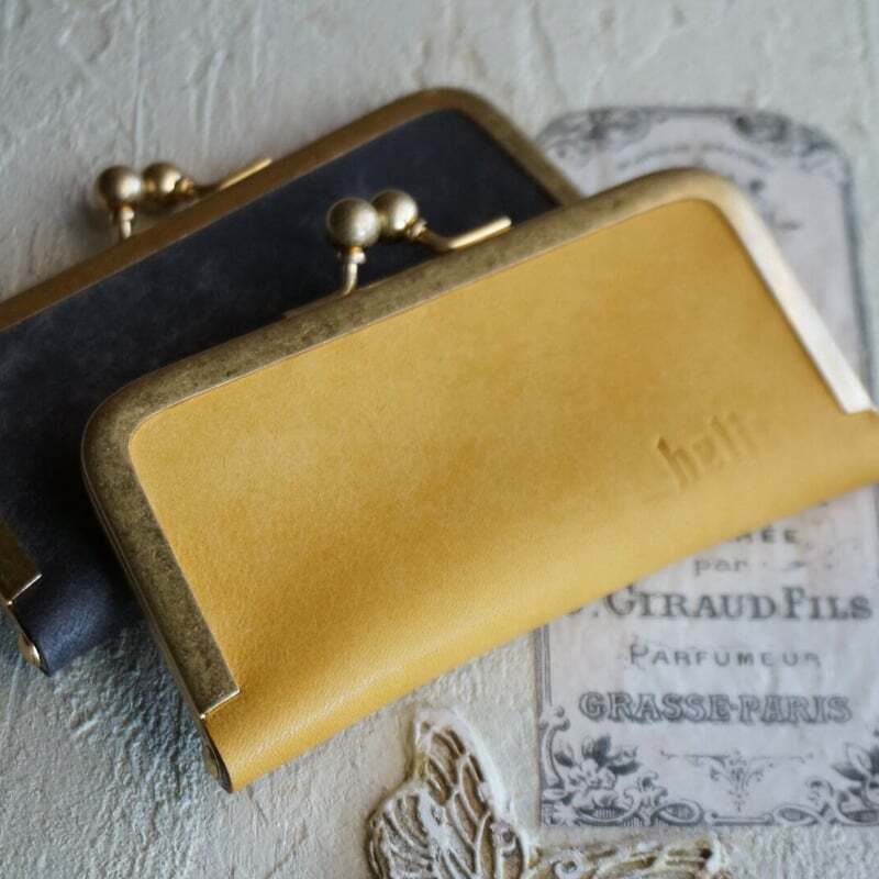 真鍮使いの口金ケース (印鑑ケース) イエロー×ダークグレー 編吟革盤舎