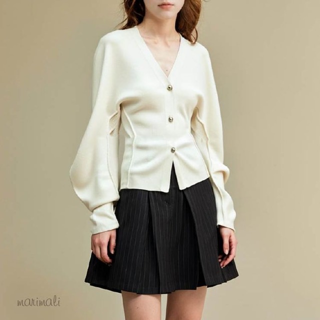 3color Vネック ランタンスリーブ カーディガン 24545