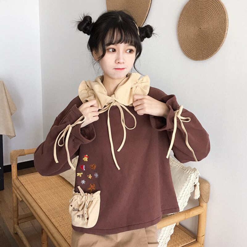 かわいいプラスベルベットパッド入りセーター女性の秋と冬は長袖を着用2020新しいワイルドルーズレースプルオーバートップ 萌量不足80832726854