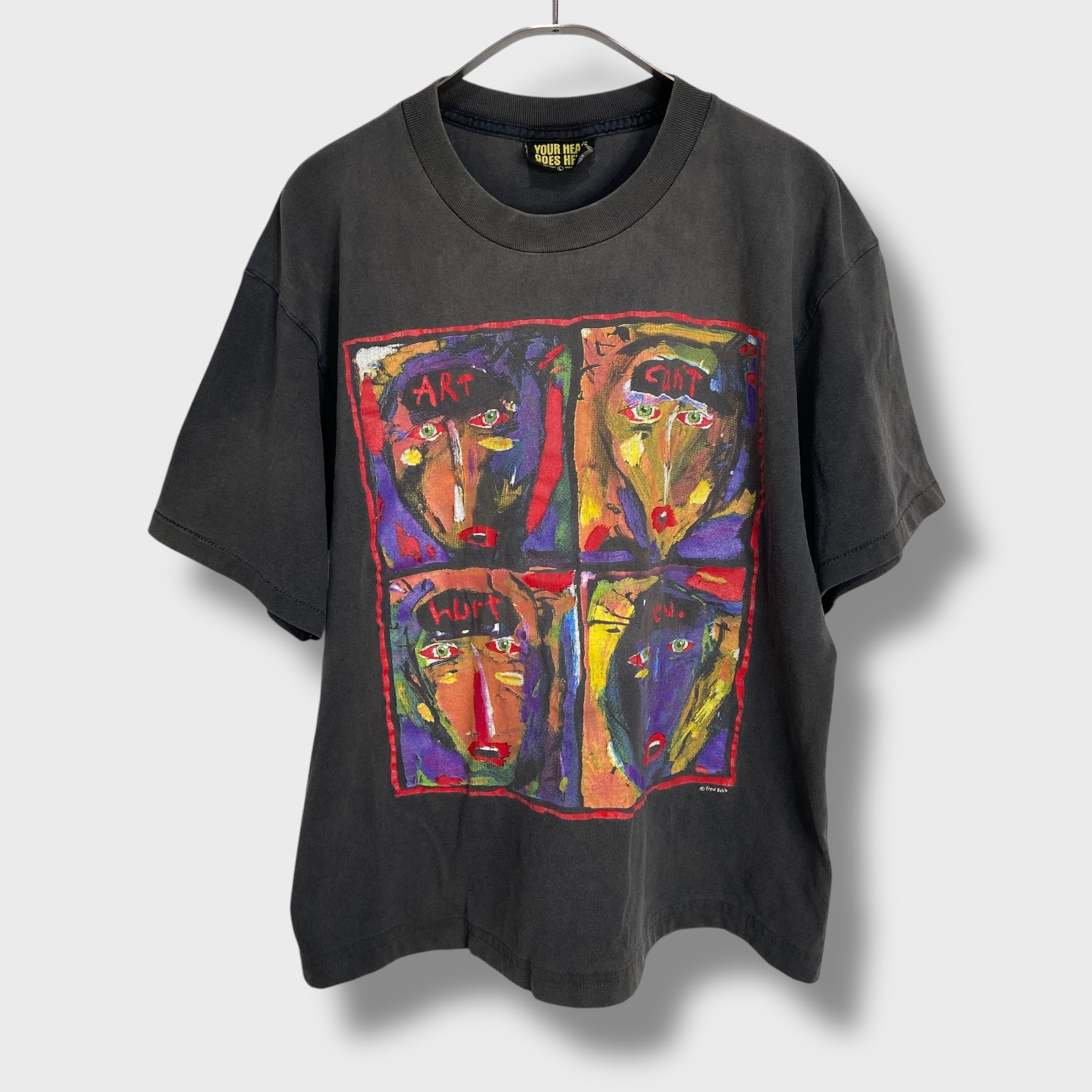 【90s古着】フレッドバブ アートtシャツ usa製 シングルステッチ L 90s USA製 フレッドバブ アートTシャツ フェード 雰囲気系 黒 L