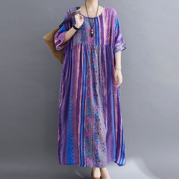 PRINT ROUND NECK RELAXED MIDI DRESS M-17794