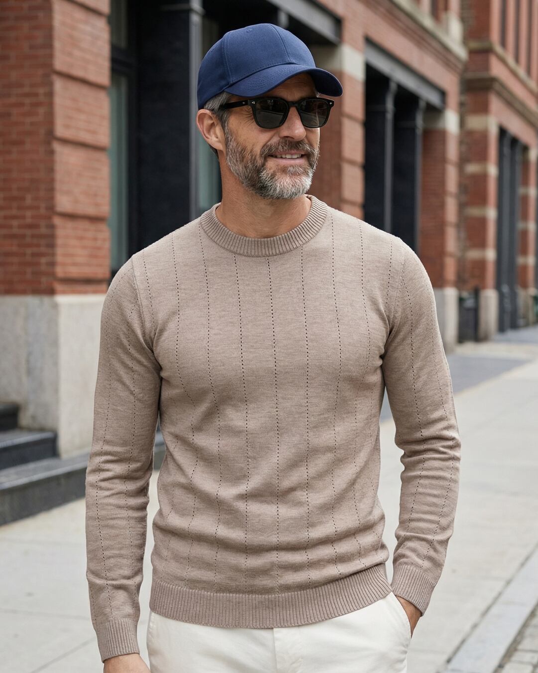 リブ編み クルーネックニット 4色 A0113