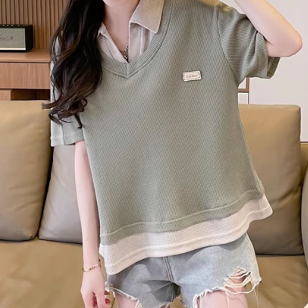 コントラストカラーゆったりTシャツ K77093