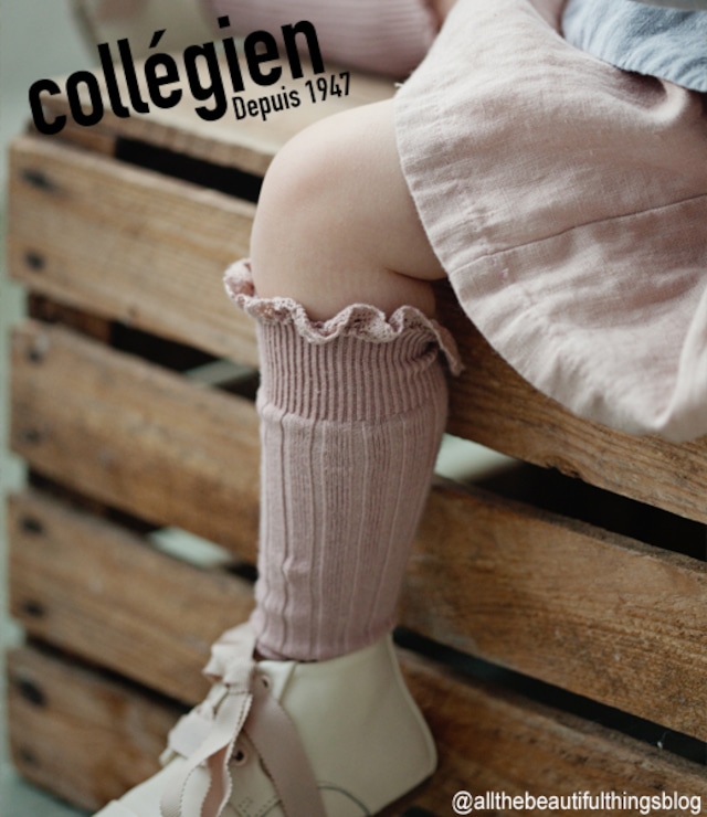 collegien / Joséphine - Lace-Trim Ribbed Knee-high Socks