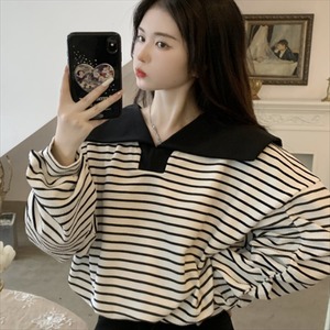 【送料無料】 トップス セーター ロング丈 萌え袖 袖あり 長袖 Vネック Aライン プルオーバー セーラー服風 襟 かわいい 大人可愛い 大人女子 こなれ感 シンプル カジュアル おしゃれ お洒落 ラフ コンサバ フェミニン ガーリー ボーダー 春 レディース 女性用 お出かけ お茶会 女子会 休日 着回し プチプライス デイリーユース 普段使い 韓国 オルチャン ファッション コーデ スタイル 楽ちん あったか 定番アイテム 着痩せ 大きい 大きめ ゆったり プラスサイズ 黒 ブラック モノトーン