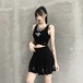 ✞✝✞ ブラックノースリーブプリントクロスショートトップス コットン ピュア ✞✝✞ ゴスロリ SM ミリ 甘ロリ クラロリ 和ロリ エレガント 黒ロリ 姫ロリ 華ロリ AA-AA5675662
